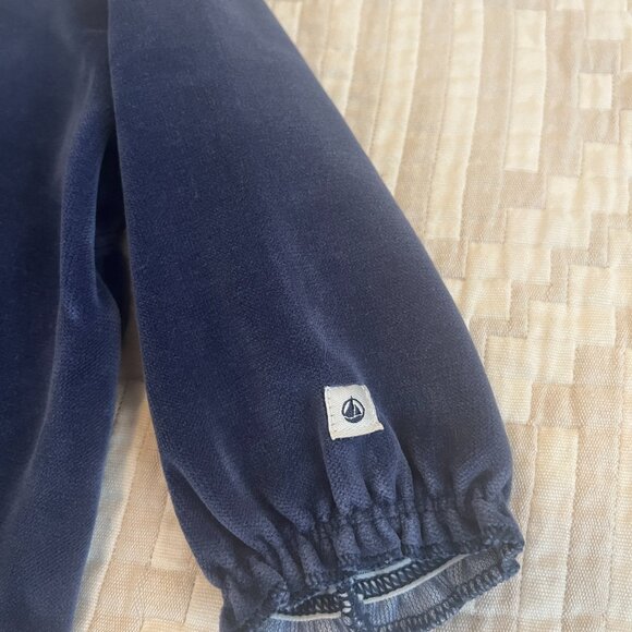 Petit Bateau Vintage Velvet Onesie w/ Peter Pan Heart Collar - Picture 3 of 4